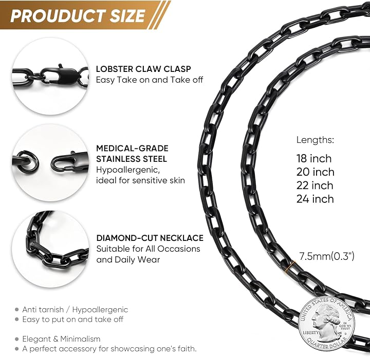 VNOX Paperclip Necklace for Men Women, 4.5/6.5/7mm Solid Diamond-Cut Chunky Stainless Steel Anchor Link Chain Mens Necklaces Jewelry Gifts, 18/20/22/24 Inchs
