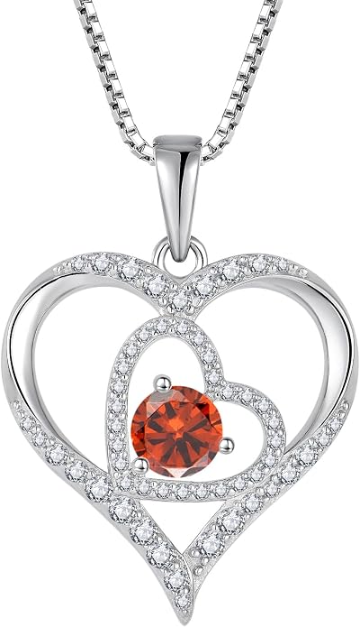 Love Heart Necklace for Women 925 Sterling Silver Birthstone Pendant Necklace Dainty Jewelry for Women Wife Mother Christmas Birthday Mother's Day Gift