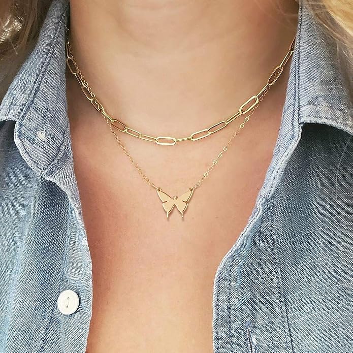 Turandoss Dainty Layered Choker Necklace, Handmade Y Pendant Necklace Multilayer Bar Disc Necklace Adjustable Layering Choker Necklaces for Women