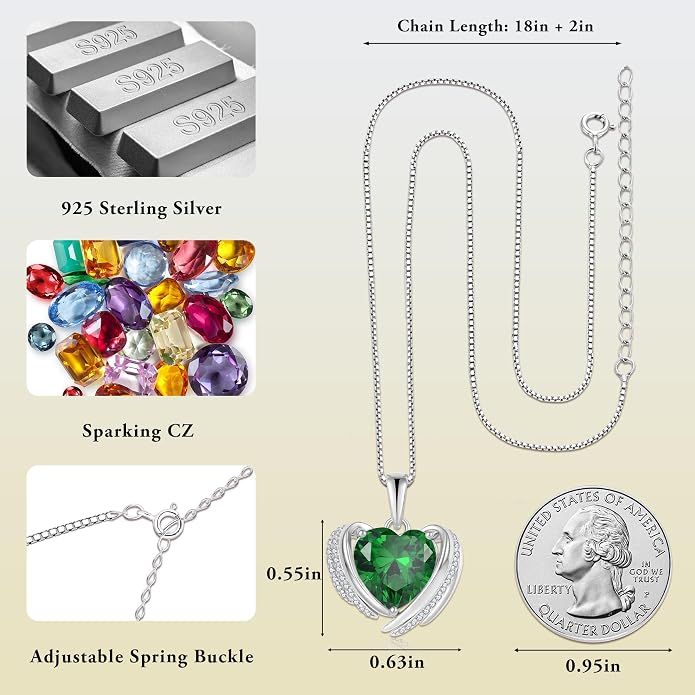 Birthstone Heart Necklace for Women, Infinity Love Heart Birthstone Crystal Charm, 925 Sterling Silver Zirconia Necklace for Mother's Day for your mother and jewelry for your beloved ones on anniversaries