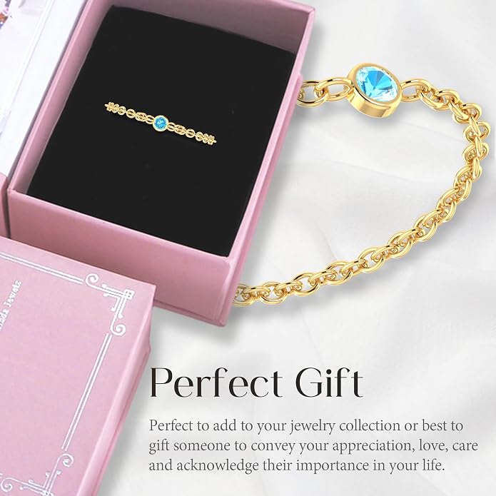14k Gold Chain Rings for Women with Natural 2.2mm Birthstone, Women's Statement Rings, Chain Rings
