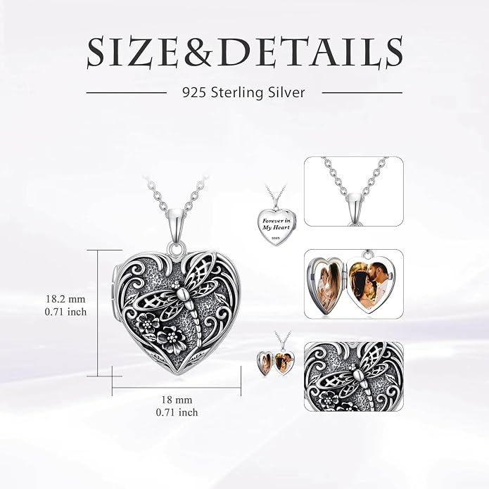 TOUPOP Heart Locket Necklace 925 Sterling Silver Love Locket that Holds Pictures Gifts for Women Her
