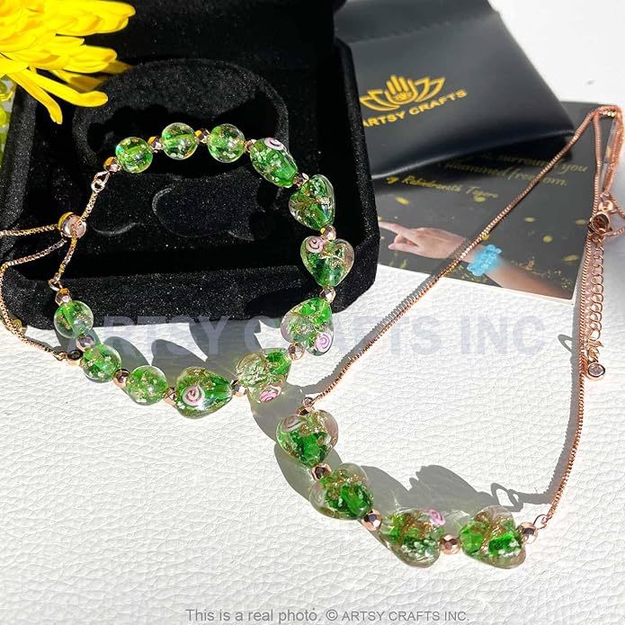 ARTSY Crafts Glow in the Dark Heart Shaped Glass Bead Bracelets & Necklaces, Handmade in USA