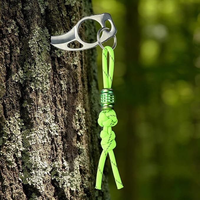 Titanium Paracord Lanyard: Glow 550 Bar in The Dark | 6 Glass Luminous Tube 1.5x6mm, CNC Metal TC4 EDC Knife Beads