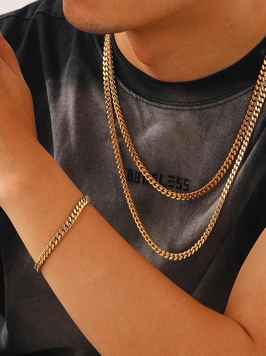 U7 Cuban Link Bracelets for Men Stainless Steel Wrist Bracelet Silver Black Gold Cuban Hand Chain Bracelet for Mens Women, 5/7/9/12mm Width, 7.5/8.3/9 Inch Length Classic Jewelry with Box Packed