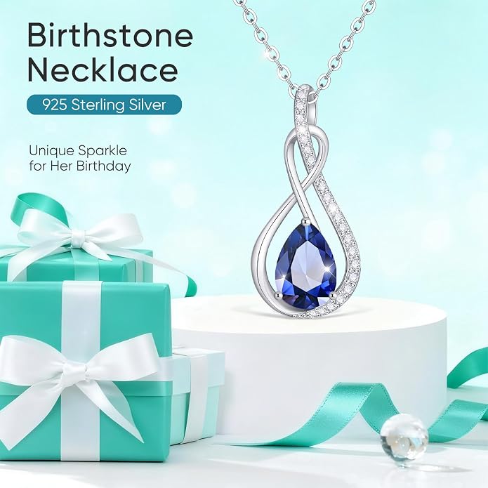 Birthstone Necklaces for Women Mothers - 925 Sterling Silver Dainty Infinity Cubic Zirconia Pendant Necklace Anniversary Birthday Christmas Gifts for Her Wife Mom Lady Daughter, Adjustable Chain