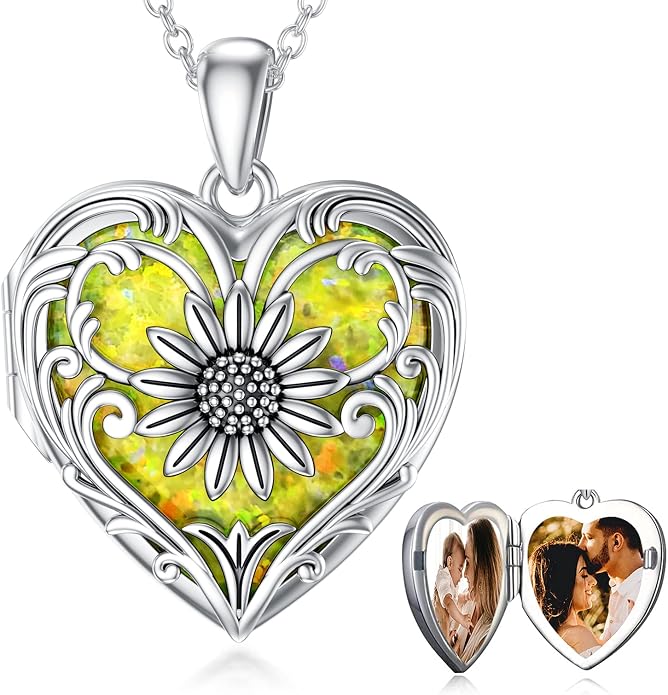 SOULMEET Personalized Silver Locket Necklace That Holds Pictures Photo Keep Someone Near to You, Memorial Custom Lockets Necklaces Letters Engraving for His Her