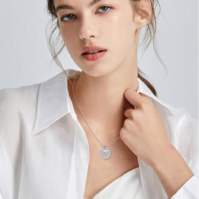 YFN Angel Wings Necklace 925 Sterling Silver Guardian Angel Wings Pendant Necklace Birthstone Necklace for Women Girls Christmas Jewelry Gifts