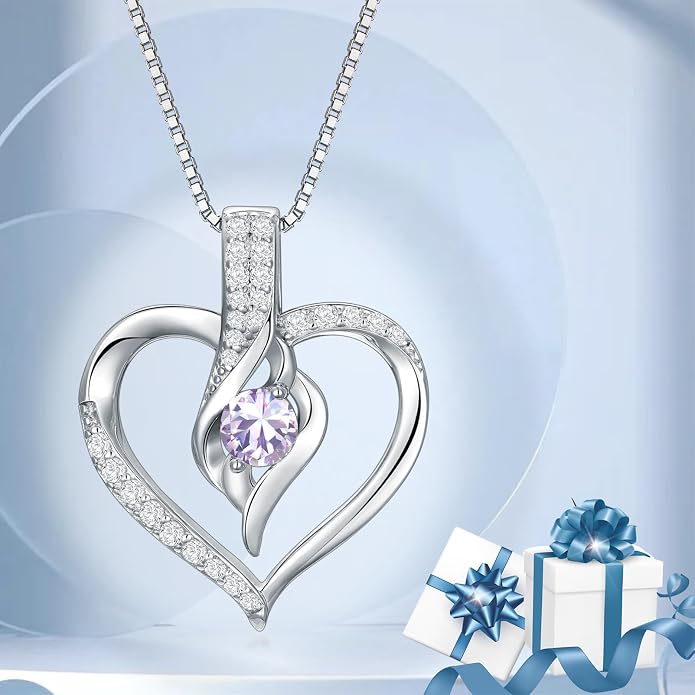 Birthstone Necklace Gifts for Women, 18K Gold-plated Sterling Silver Love Heart Necklace Durable Box Chain Women Jewelry Gifts for Her 20"