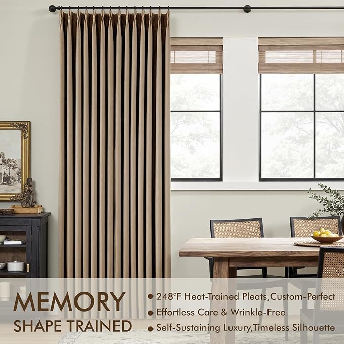 MIULEE Cafe Brown Pinch Pleated 100% Blackout Linen Curtains for Bedroom, Room Darkening Memory Trained Light Blocking Window Curtains 96 inches Long for Living Room, Black Out Pleat Drapes, 2 Panels
