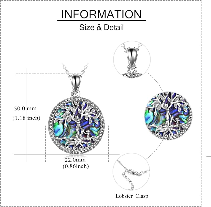 ONEFINITY Tree of Life Necklace for Women Sterling Silver Abalone Shell Crystal Tree of Life Pendant Necklace Family Tree Jewelry for Mom Daughter Sister Girls Christmas Gifts