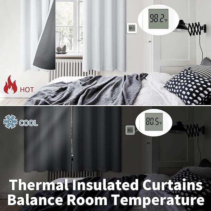BGment Greyish White 100% Blackout Curtains for Living Room 90 Inch Length 2 Panels, Thermal Insulated Full Light Blocking Energy Save Window Drapes for Nursery Bedroom Darkening, 52 Inch Wide Each