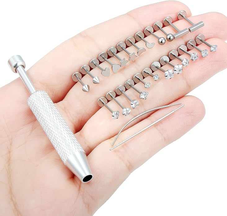 20/18/16g Gold Flat Back Threadless Earrings Nose Rings Lip Studs Surgical Steel Piercing Jewelry for Women Men