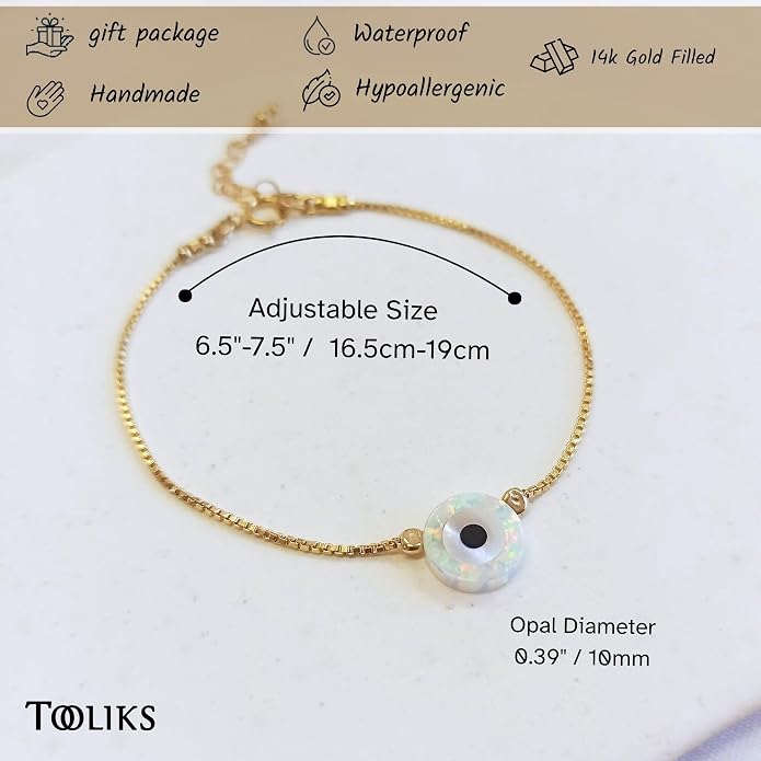 Minimalist Evil Eye Charm Bracelet – Handmade Delicate Good Luck Jewelry for Women – Adjustable 6.5” + 1” Extender