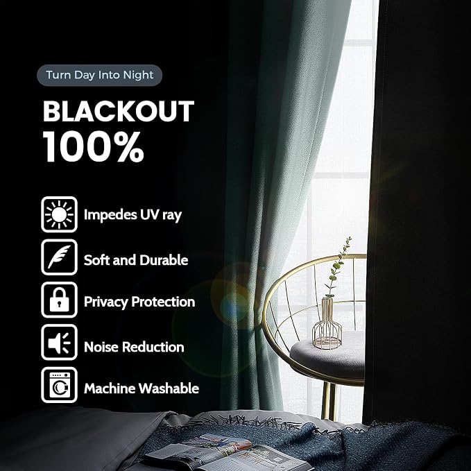 SimpleHome Aqua 100% Blackout Curtains Room Darkening Living Room 96 Inch | Curtains for Bedroom,Thermal Insulated Grommet Window Drapes,Curtains for Living Room with Black Back,52 x 96 Inch,2 Panels