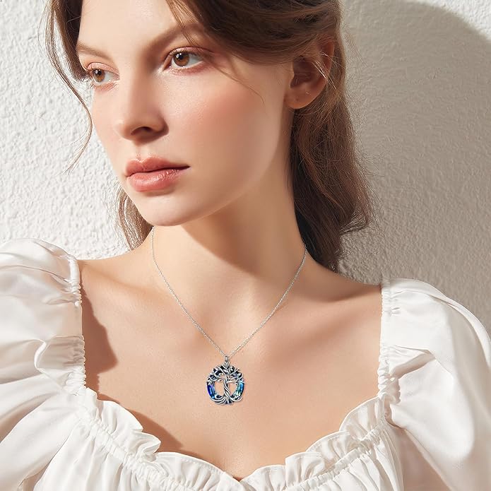 TOUPOP Tree of Life Necklace Gifts for Women 925 Sterling Silver Family Tree Pendant with Crystal Birthday Irish Jewelry Gifts for Women Her Wife Mom
