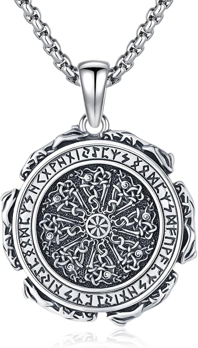 Viking Necklace for Men 925 Sterling Silver Rune Amulet Pendant Nordic Necklace Viking Jewelry Gift for Father Husband Son