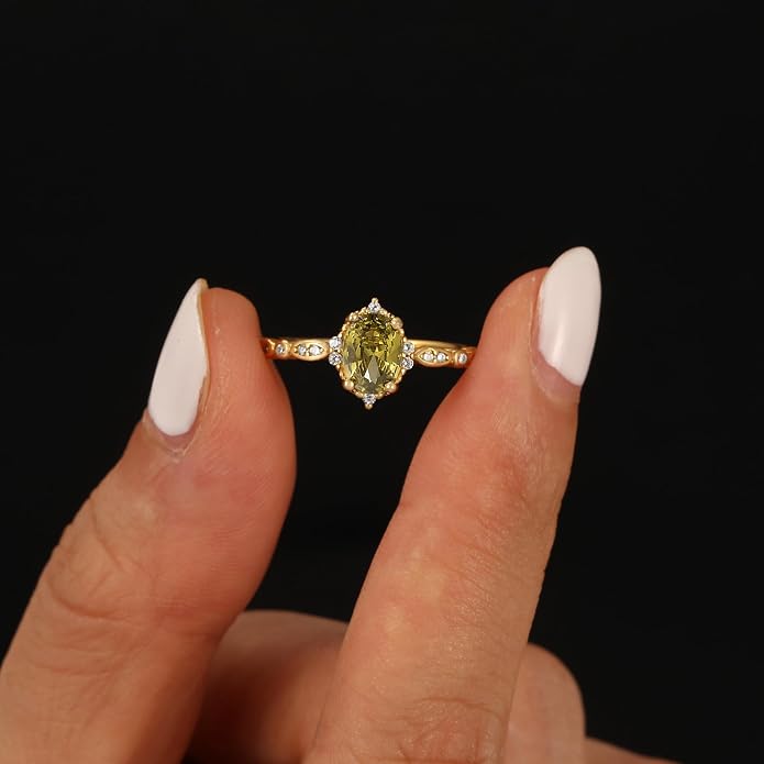 Halo Eternity Band Ring for Women 925 Sterling Silver Peridot Crystal Birthstone Stackable Rings 14k Plated Olivine Green Cubic Zirconia Engagement Ring to Daughter Mother Wedding Graduation Jewelry Gift