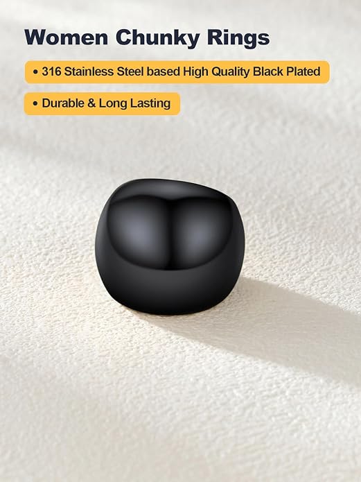U7 Chunky Gold Dome Rings for Women, Stainless Steel/18KGold Plated/Black Statement Ring Non Tarnish Women Rings, Size 7-12
