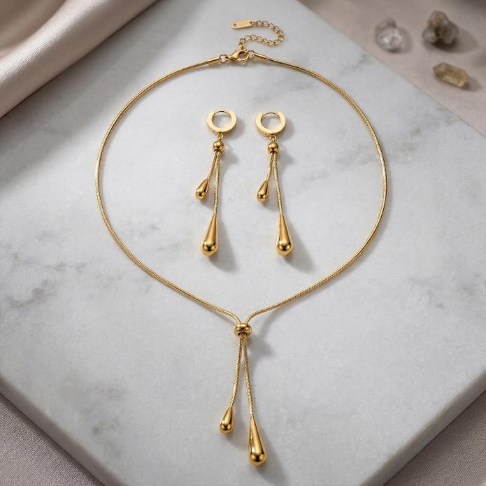 18k Gold Long Necklace for Women Dainty Snake Chain Bolo Adjustable Minimalist Round Bead Jewelry Trendy Simple Aesthetic Gifts for Her