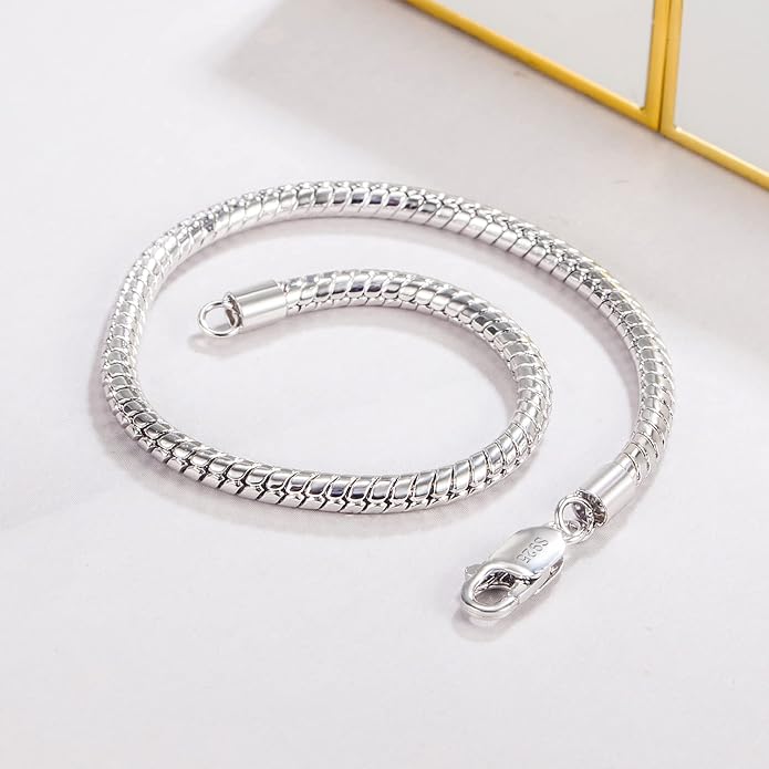 Dankadi Italy Smooth 3MM 4MM Round Snake Chain Bracelet Solid 925 Sterling Silver Men Women 6.3" 6.7" 7" 7.5" 8" 8.5" 9" 9.5" Bangle Charm Jewelry Gift
