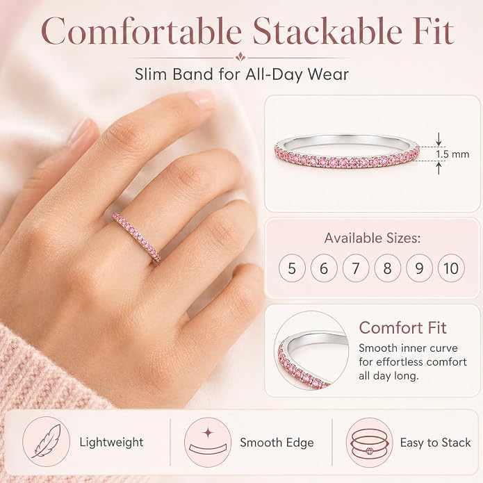 Birthstone Rings For Women, Silver Stackable Cubic Zirconia Stainless Steel Birth Stone Ring To My Daughter/Mom Birthday Unique Gifts Jewelry