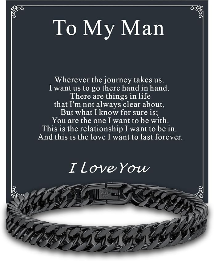 Supcare Unique Anniversary Birthday Valentines Fathers Day Stainless Steel Cuban Link Bracelets for Men Him, To My Man Dad Husband Love Always Remember Wrist Chain Bracelet Jewelry Gifts