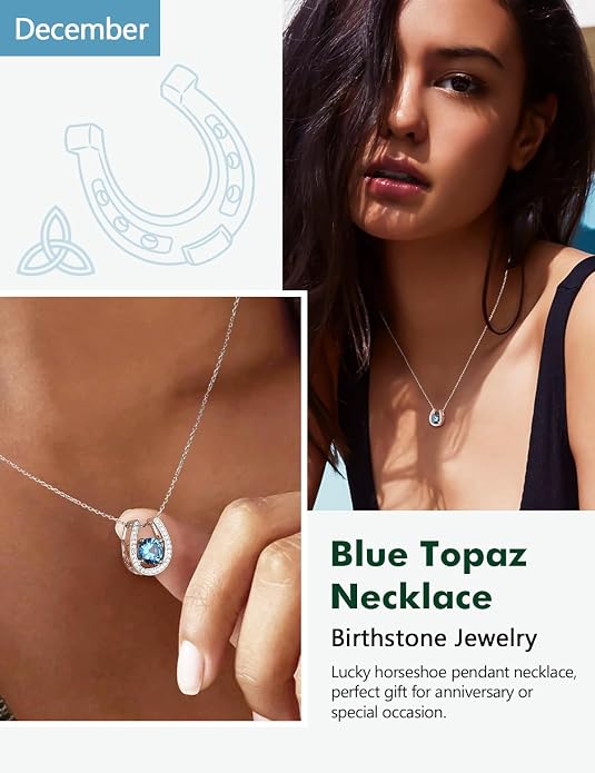 925 Sterling Silver Horseshoe Necklace for Women Round Gemstone Birthstone Necklace Sapphire/Emerald/Ruby/CZ Horse Shoe Pendant Necklaces Jewelry Gift