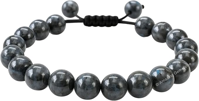 Amazing Gemstone Larvikite Bracelet for Women Men's Gifts - Protection Healing Crystal Bracelet - 8mm Gemstones Beaded Adjustable Bracelet Pulseras para Hombres Mujer Stocking Stuffers