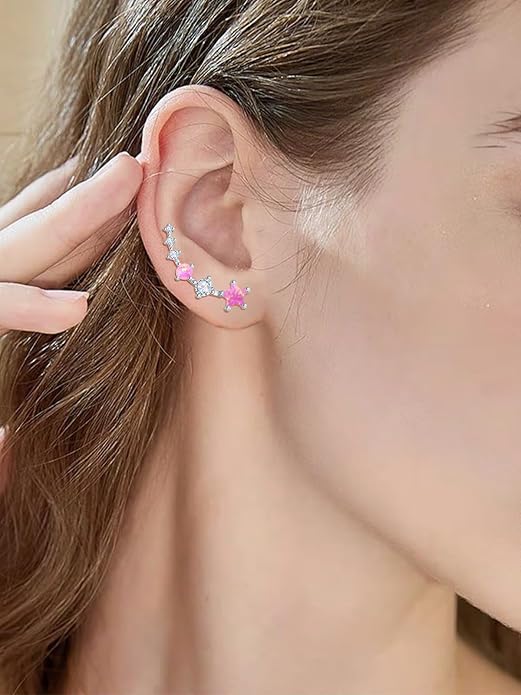 Dreamboat Star Ear Climbers Earrings for Women 925 Sterling Silver Star Ear Cuffs Crawler Earring Cubic Zirconia Climbing Jewelry Wedding Birthday Gifts