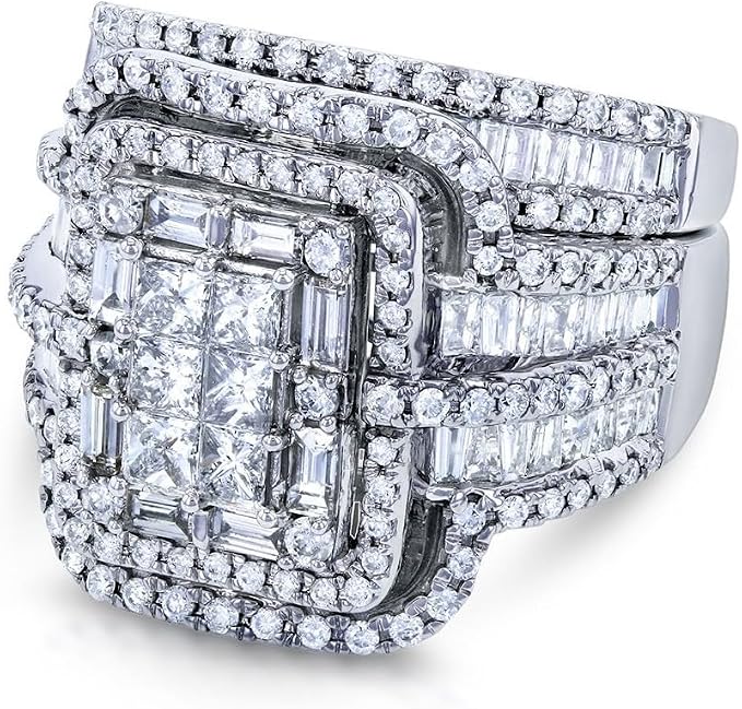 925 Sterling Silver Shiny Full Diamond Gemstone Ring 18K Gold Cubic Zirconia Promise Rings CZ Diamond Multi Row Ring Eternity Engagement Wedding Band Ring Sets Z.41 (US Code 11)