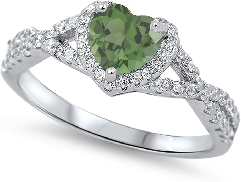 CHOOSE YOUR COLOR Sterling Silver Heart Halo Promise Ring