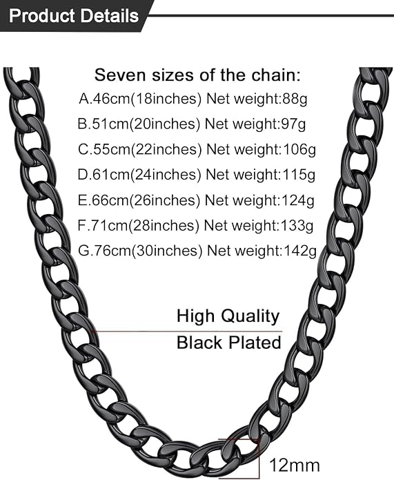 U7 Cuban Link Chain for Men Women Stainless Steel Curb Necklace, 7/9/12/15 MM Chunky Chain Silver/Gold/Black Mens Hip Hop Jewelry 18''-30''