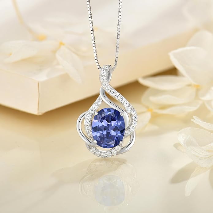 Birthstone Necklace for Women 925 Sterling Silver Pendant Necklaces Oval Cut Cubic Zirconia Necklace Jewelry