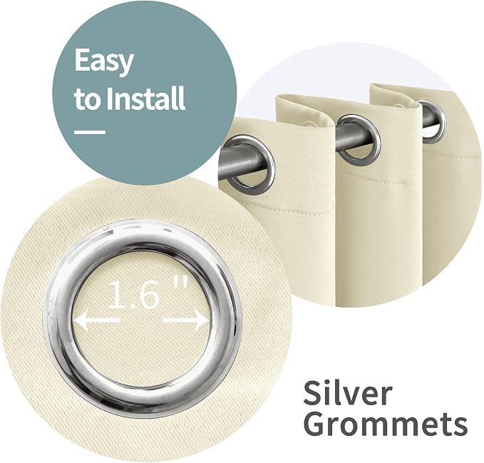 BGment Short 100% Blackout Curtains for Bedroom, Thermal Insulated Energy Efficiency Noise Reducing Grommet Curtains 54 Inch Length with Liner for Small Window 2 Panels Each 52 Inch Wide, Cream