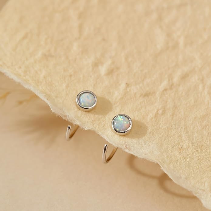 CHIC & ARTSY 925 Sterling Silver Half Hoop Earrings for Women, Dainty Huggie Hoops with Synthetic Opal, Moonstone, CZ & Gemstones, Lightweight Comfort Fit Everyday Elegant Jewelry