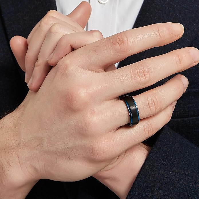 TRUMIUM 4mm 6mm 8mm Tungsten Rings for Men Women Silver Blue Rose Gold Plated Black Tungsten Wedding Band Matte Brushed Finish Comfort Fit Size 4-15