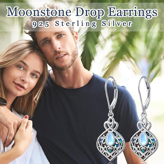 DAOCHONG 925 Sterling Silver Filigree Moonstone Sunflower Necklace Celtic Teardrop Abalone Shell Jewelry for Women Birthday Christmas Anniversary