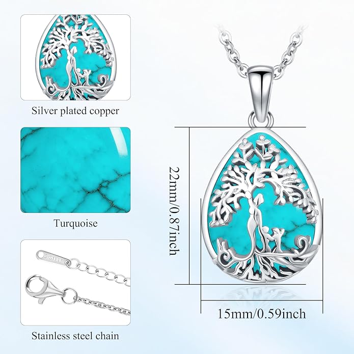 Tree of Life Necklace Family Teardrop/Heart Pendant Mother Jewelry Gifts for Women Grandma Wife Mom