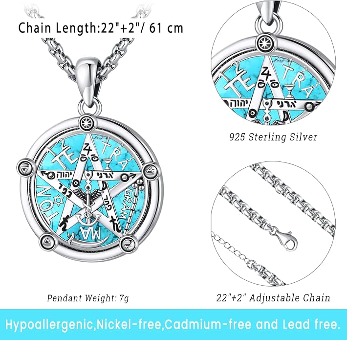 Turquoise Jewelry for Women Men 925 Sterling Silver Pendant Urn Necklaces for Ashes Picture Locket Necklace Thor Hammer Yggdrasil Virgen De Guadalupe St Michael Christopher Judas Witches Knot Necklace