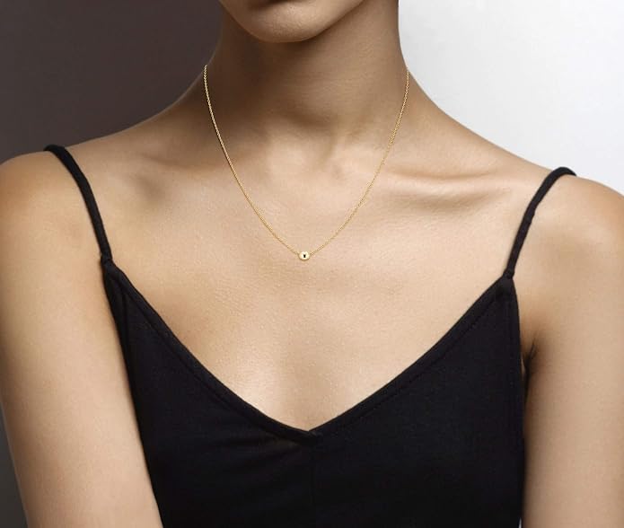 Miabella 925 Sterling Silver or 18K Yellow Gold Plated Italian 5mm Slide Bead Ball Pendant Necklace for Women Chain Made in Italy