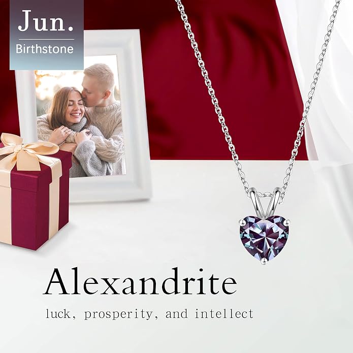 SMILEST Dainty Heart Birthstone Necklace for Women, 925 Sterling Silver Necklace Sparkling Heart Pendant, Anniversary Birthday Gifts for Women Mom Wife Daughter Girlfriend Grandma