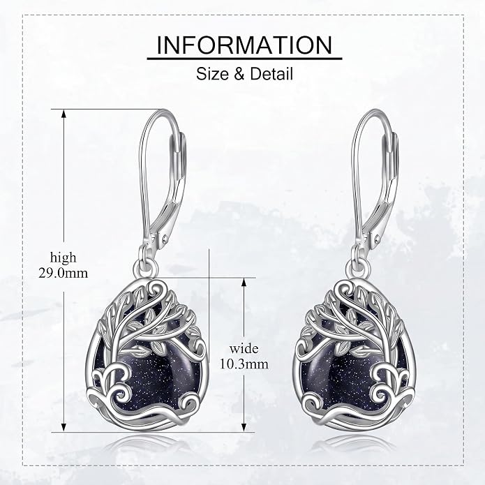 Teardrop Tree of Life/Filigree Earrings for Women Dangle Leverback Earrings Jewelry Gift Anniversary For Her