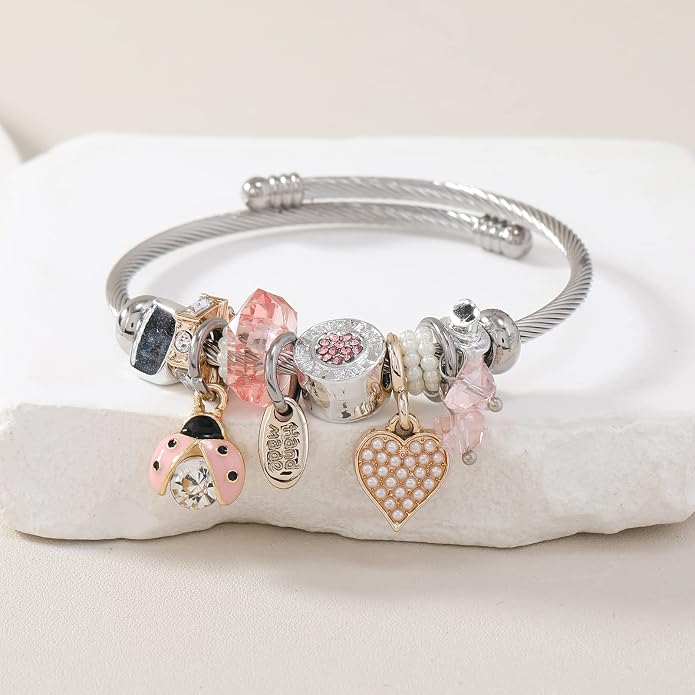 DS Charm Bracelets for girls,exquisite cute cartoon friendship bracelets Silver Stainless Steel Bangle with birthday Gift box, Adjustable girls jewelry Suitable for holiday gifts