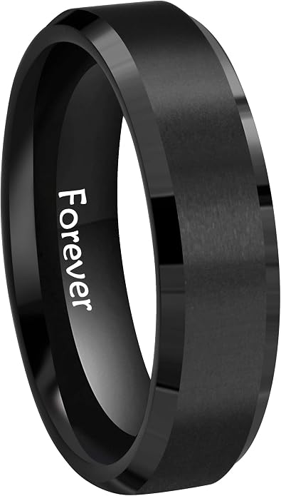 6mm 8mm 10mm Black Tungsten Wedding Band Ring Men Women Matte Finish Beveled Edges Comfort Fit Size 5 To 17