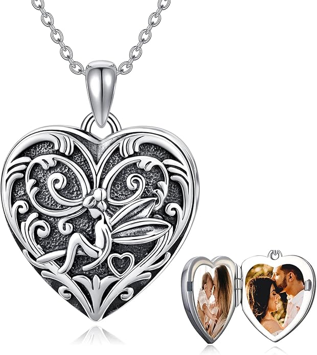 SOULMEET Personalized Silver Locket Necklace That Holds Pictures Photo Keep Someone Near to You, Memorial Custom Lockets Necklaces Letters Engraving for His Her