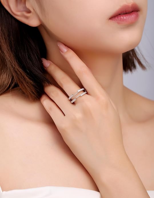AFFY Engagement Wedding Ring for Women, Cathedral Ring Guard Enhancer With Lab Grown Diamond Or White Cubic Zirconia Ring In 14K Gold Over Sterling Silver