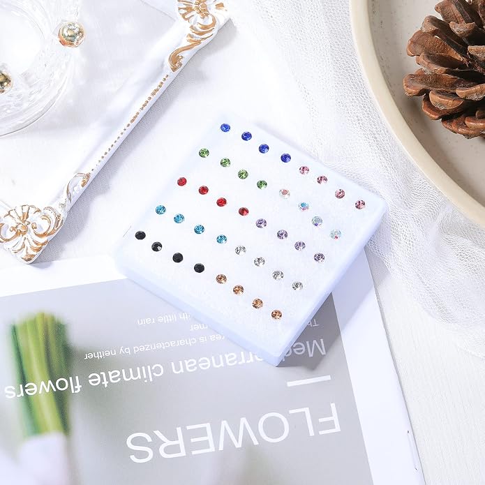 AoedeJ 40 Pcs Colorful Earrings Cubic Zirconia Earrings Studs Hypoallergenic With Plastic Post For Women Multipack