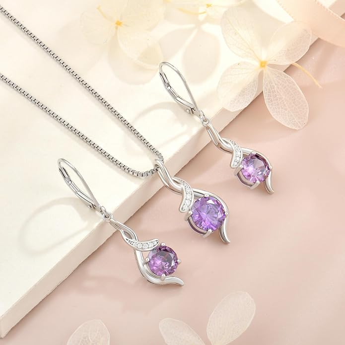 Women‘s Birthstone Pendant Necklace S925 Sterling Silver Imitation Diamond Infinity Necklace Jewelry Gift for Her