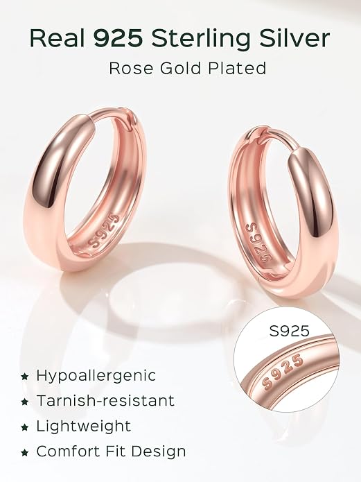 ChicSilver Solid 925 Sterling Silver Chunky Hoop Earrings for Women, Silver Small Thick Huggie Earrings Hypoallergenic Lightweight Silver Hoop Earrings for Sensitive Ears (8/10/12/14mm)